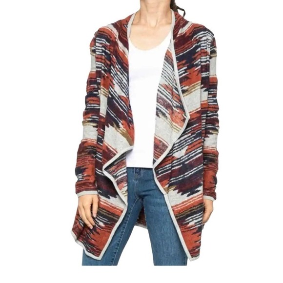 NEW Lucky Brand Aztec Open Front Drap Cardigan Women's Size Medium - Picture 1 of 8